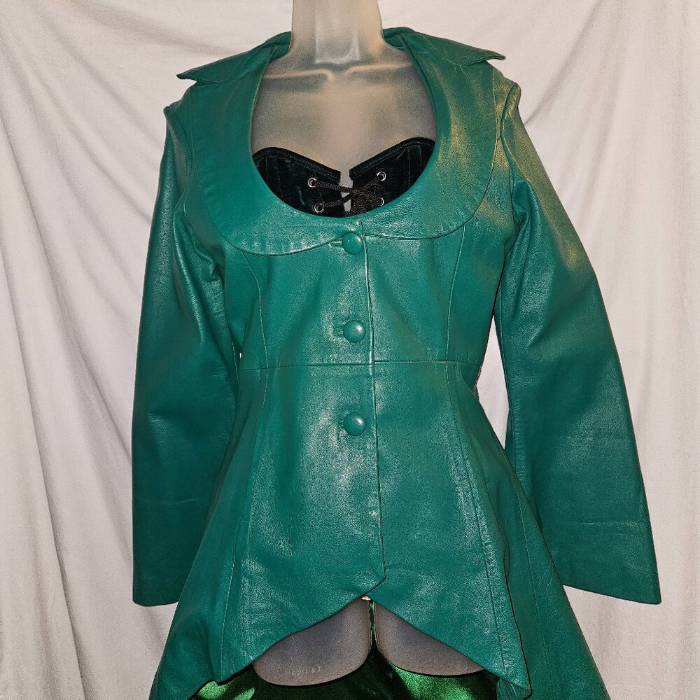 NEW Dead Stock Green Leather Coat/Jacket S/M FIT AND FLAIR